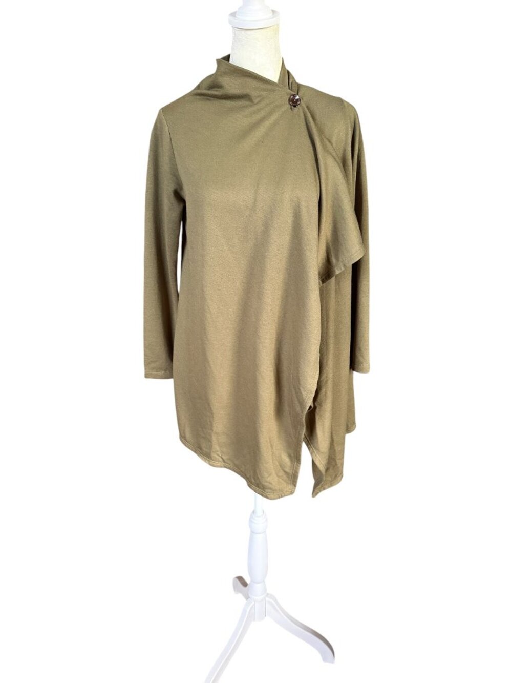 h.i.p women's olive green long sleeve open cardigan crossover button closure L
